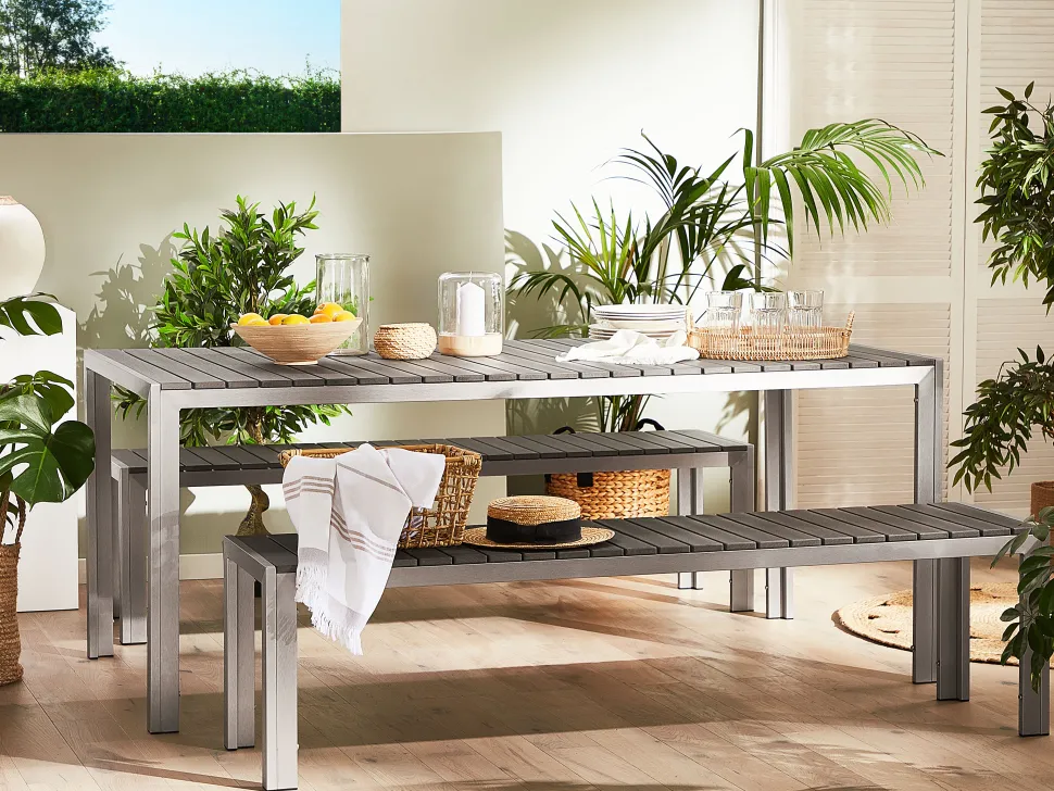 Gartenmöbel Set Kunstholz Grau 2 Banke Nardo