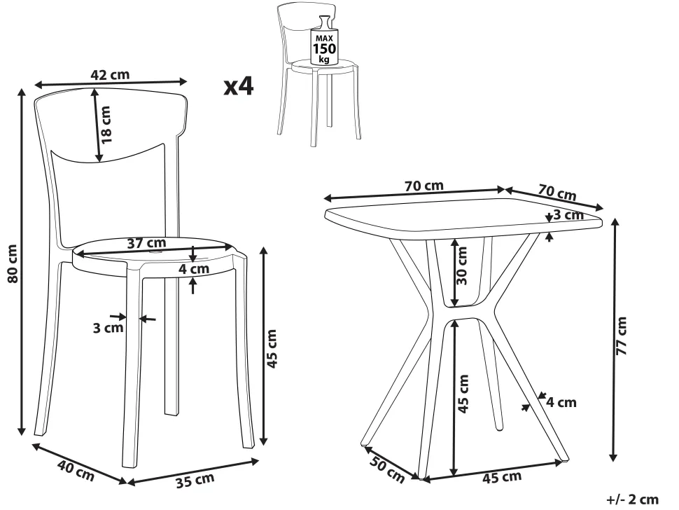 Gartenmöbel Set Kunststoff Weis 4-Sitzer Sersale / Vieste