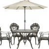 Gartenmöbel Set Mit Sonnenschirm Aluminium Dunkelbraun 4-Sitzer Sapri
