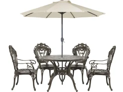 Gartenmöbel Set Mit Sonnenschirm Aluminium Dunkelbraun 4-Sitzer Sapri