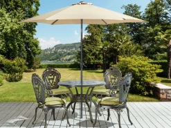 Gartenmöbel Set Mit Sonnenschirm Aluminium Dunkelbraun 4-Sitzer Sapri