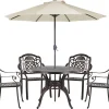 Gartenmöbel Set Mit Sonnenschirm Aluminium Dunkelbraun 4-Sitzer Salento