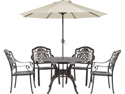 Gartenmöbel Set Mit Sonnenschirm Aluminium Dunkelbraun 4-Sitzer Salento