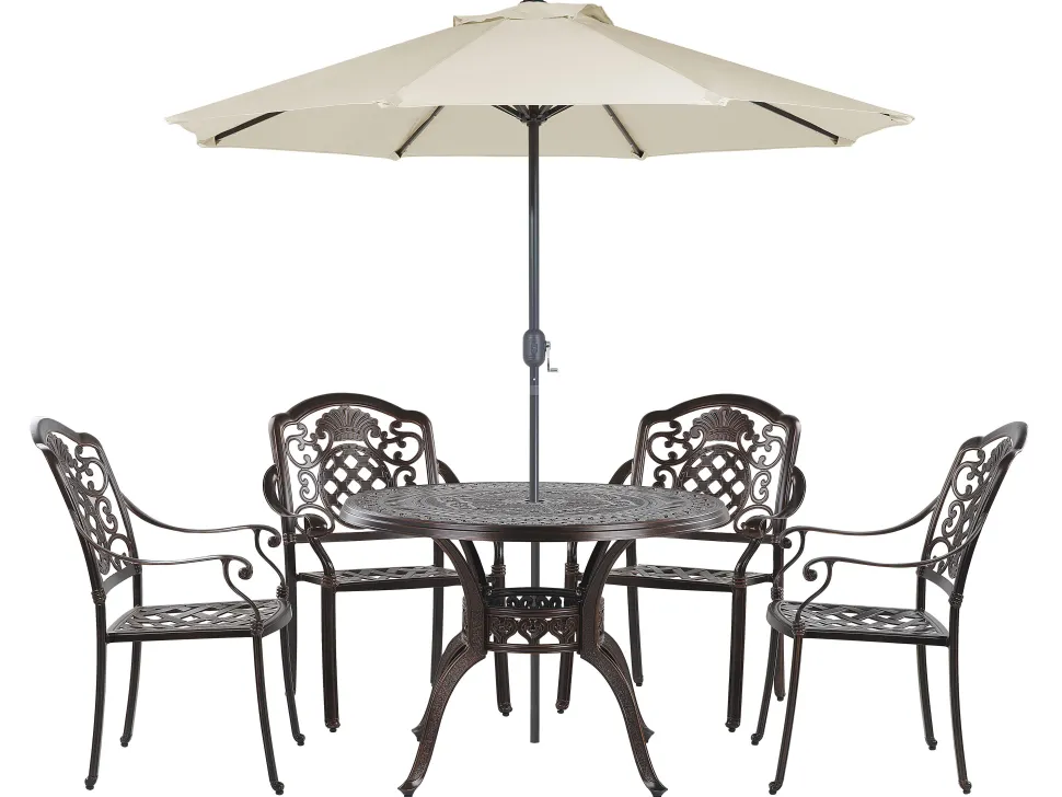 Gartenmöbel Set Mit Sonnenschirm Aluminium Dunkelbraun 4-Sitzer Salento