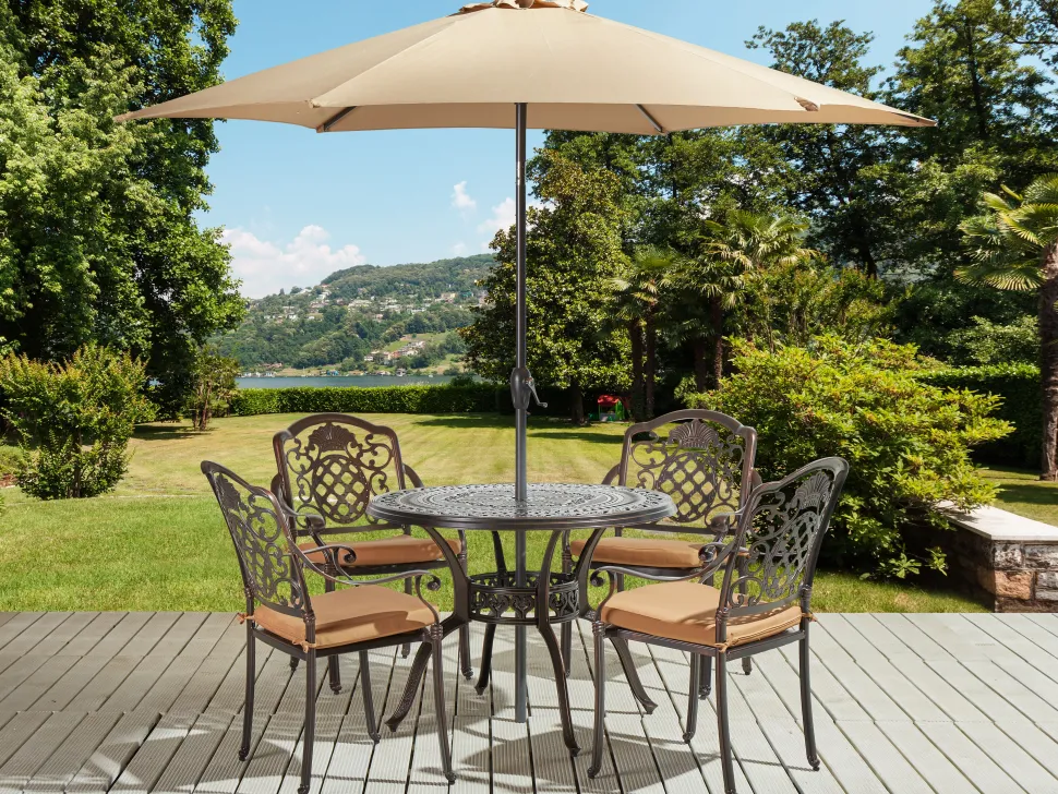 Gartenmöbel Set Mit Sonnenschirm Aluminium Dunkelbraun 4-Sitzer Salento