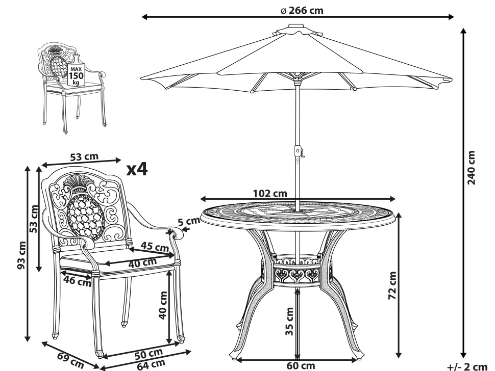 Gartenmöbel Set Mit Sonnenschirm Aluminium Dunkelbraun 4-Sitzer Salento