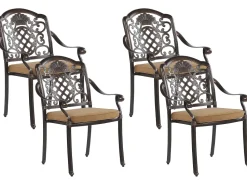 Gartenmöbel Set Mit Sonnenschirm Aluminium Dunkelbraun 4-Sitzer Salento