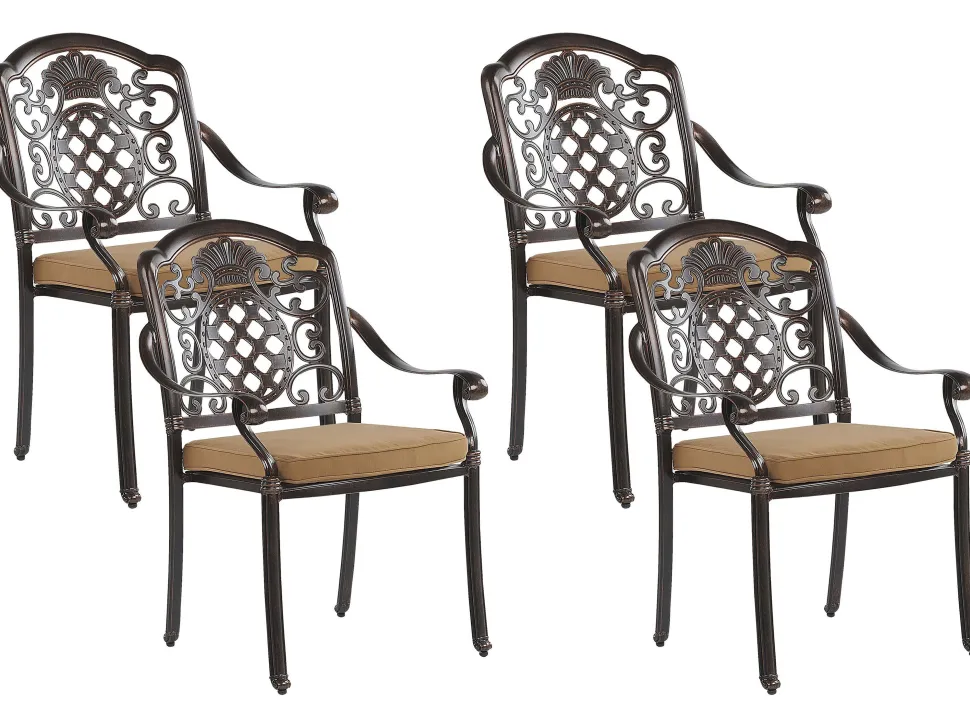 Gartenmöbel Set Mit Sonnenschirm Aluminium Dunkelbraun 4-Sitzer Salento