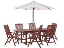 Gartenmöbel Set Mit Sonnenschirm Akazienholz Dunkelbraun 6-Sitzer Toscana