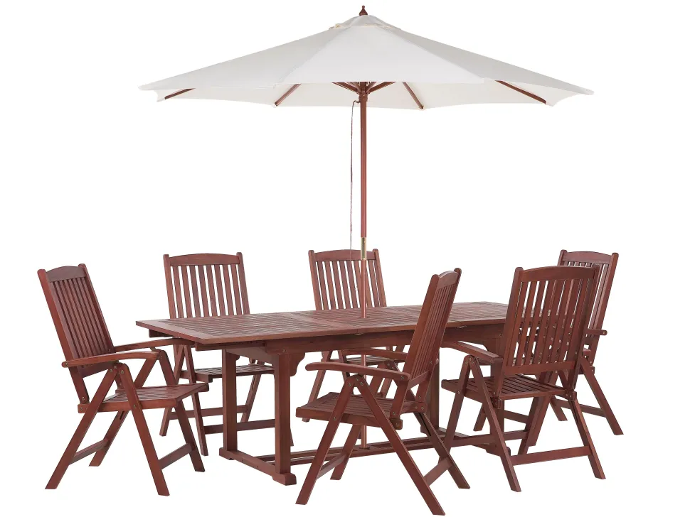Gartenmöbel Set Mit Sonnenschirm Akazienholz Dunkelbraun 6-Sitzer Toscana