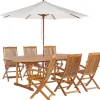 Gartenmöbel Set Mit Sonnenschirm Akazienholz Hellbraun 6-Sitzer Maui