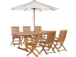 Gartenmöbel Set Mit Sonnenschirm Akazienholz Hellbraun 6-Sitzer Maui