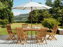 Gartenmöbel Set Mit Sonnenschirm Akazienholz Hellbraun 6-Sitzer Maui