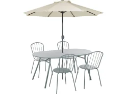 Gartenmöbel Set Mit Sonnenschirm Metall Hellblau 4-Sitzer Calvi