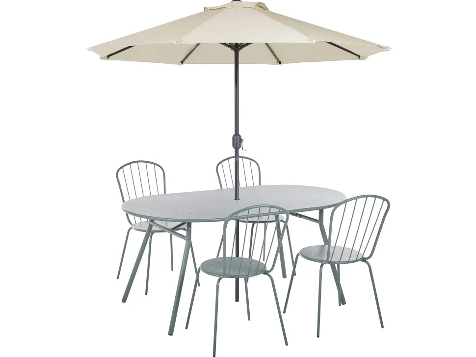 Gartenmöbel Set Mit Sonnenschirm Metall Hellblau 4-Sitzer Calvi