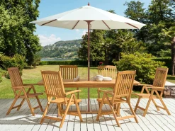 Gartenmöbel Set Mit Sonnenschirm Akazienholz Hellbraun 6-Sitzer Java