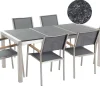 Gartenmöbel Set Naturstein Schwarz Geflammt 180 X 90 Cm 6-Sitzer Stühle Grau Grosseto