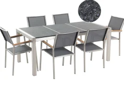 Gartenmöbel Set Naturstein Schwarz Geflammt 180 X 90 Cm 6-Sitzer Stühle Grau Grosseto