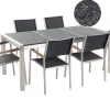 Gartenmöbel Set Naturstein Schwarz Geflammt 180 X 90 Cm 6-Sitzer Stühle Textilbespannung Grosseto