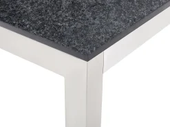 Gartenmöbel Set Naturstein Schwarz Geflammt 180 X 90 Cm 6-Sitzer Stühle Textilbespannung Weis Grosseto