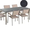 Gartenmöbel Set Naturstein Schwarz Poliert 180 X 90 Cm 6-Sitzer Stühle Textilbespannung Beige Grosseto