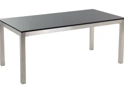 Gartenmöbel Set Naturstein Schwarz Poliert 180 X 90 Cm 6-Sitzer Stühle Textilbespannung Beige Grosseto