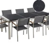 Gartenmöbel Set Naturstein Schwarz Poliert 220 X 100 Cm 8-Sitzer Stühle Textilbespannung Grau Grosseto
