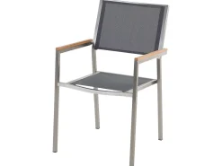 Gartenmöbel Set Naturstein Schwarz Poliert 220 X 100 Cm 8-Sitzer Stühle Textilbespannung Grau Grosseto