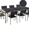 Gartenmöbel Set Naturstein Schwarz Poliert 220 X 100 Cm 8-Sitzer Stühle Textilbespannung Grosseto