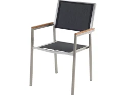 Gartenmöbel Set Naturstein Schwarz Poliert 220 X 100 Cm 8-Sitzer Stühle Textilbespannung Grosseto