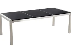 Gartenmöbel Set Naturstein Schwarz Poliert 220 X 100 Cm 8-Sitzer Stühle Textilbespannung Grosseto