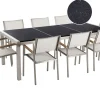 Gartenmöbel Set Naturstein Schwarz Poliert 220 X 100 Cm 8-Sitzer Stühle Textilbespannung Weis Grosseto