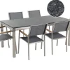 Gartenmöbel Set Naturstein Schwarz Geflammt 180 X 90 Cm 6-Sitzer Stühle Textilbespannung Grau Grosseto