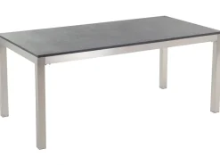 Gartenmöbel Set Naturstein Schwarz Geflammt 180 X 90 Cm 6-Sitzer Stühle Textilbespannung Grau Grosseto