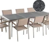 Gartenmöbel Set Naturstein Schwarz Geflammt 220 X 100 Cm 8-Sitzer Stühle Beige Textilbespannung Grosseto