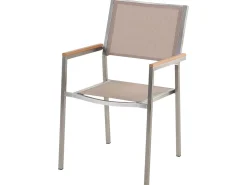 Gartenmöbel Set Naturstein Schwarz Geflammt 220 X 100 Cm 8-Sitzer Stühle Beige Textilbespannung Grosseto