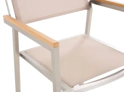 Gartenmöbel Set Naturstein Schwarz Geflammt 220 X 100 Cm 8-Sitzer Stühle Beige Textilbespannung Grosseto