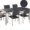 Gartenmöbel Set Naturstein Schwarz Poliert 180 X 90 Cm 6-Sitzer Stühle Rattan Grosseto