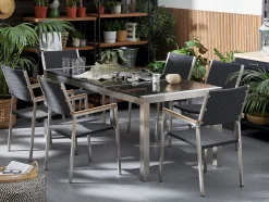 Gartenmöbel Set Naturstein Schwarz Poliert 180 X 90 Cm 6-Sitzer Stühle Rattan Grosseto
