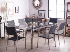 Gartenmöbel Set Naturstein Schwarz Poliert 180 X 90 Cm 6-Sitzer Stühle Rattan Grosseto