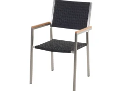 Gartenmöbel Set Naturstein Schwarz Poliert 180 X 90 Cm 6-Sitzer Stühle Rattan Grosseto