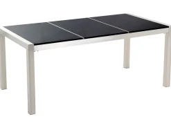 Gartenmöbel Set Naturstein Schwarz Poliert 180 X 90 Cm 6-Sitzer Stühle Rattan Grosseto
