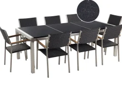 Gartenmöbel Set Naturstein Schwarz Poliert 220 X 100 Cm 8-Sitzer Stühle Rattan Grosseto