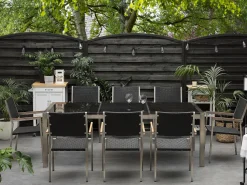 Gartenmöbel Set Naturstein Schwarz Poliert 220 X 100 Cm 8-Sitzer Stühle Rattan Grosseto