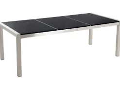 Gartenmöbel Set Naturstein Schwarz Poliert 220 X 100 Cm 8-Sitzer Stühle Rattan Grosseto