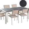 Gartenmöbel Set Naturstein Schwarz Poliert 180 X 90 Cm 6-Sitzer Stühle Beige Grosseto