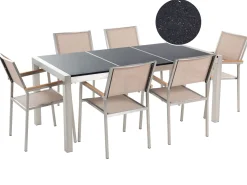 Gartenmöbel Set Naturstein Schwarz Poliert 180 X 90 Cm 6-Sitzer Stühle Beige Grosseto