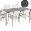 Gartenmöbel Set Naturstein Schwarz Geflammt 180 X 90 Cm 6-Sitzer Stühle Weis Grosseto