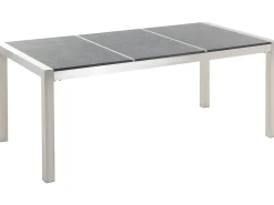 Gartenmöbel Set Naturstein Schwarz Geflammt 180 X 90 Cm 6-Sitzer Stühle Weis Grosseto
