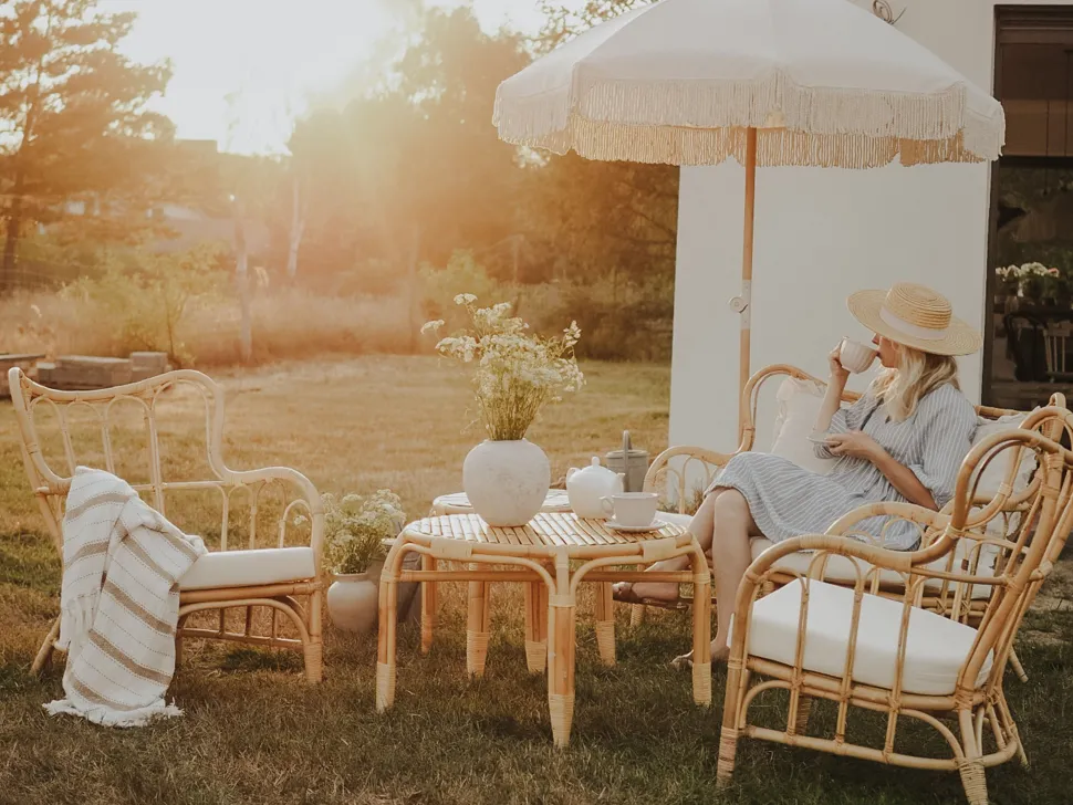 Gartenmöbel Set Rattan Naturlich Sofa 4-Sitzer Auflagen Beige Brindisi